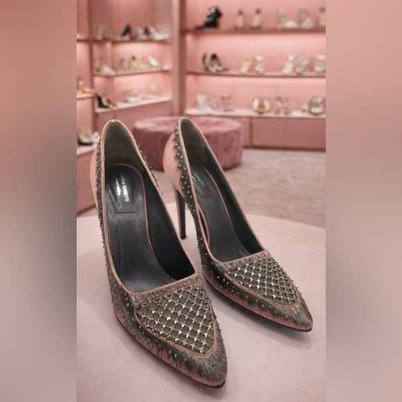 Alberta Ferretti Shoes - Limited Edition Alberta Ferretti Pink & Gray Embellished Heels Size 8.5